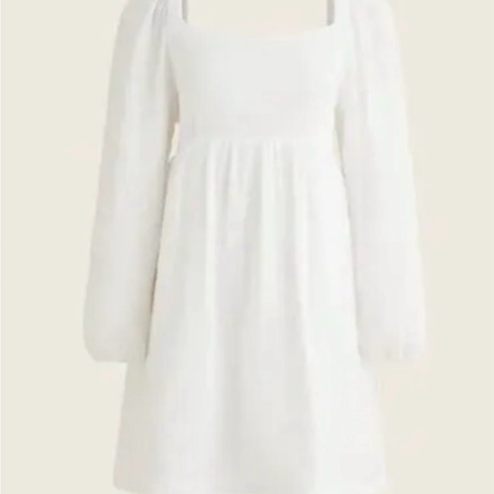 J. Crew White Gauze Square Neck Smocked Mini (Long Sleeved)